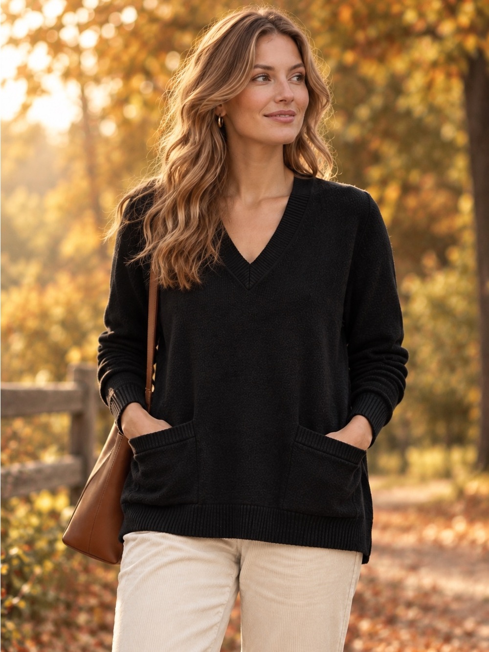J.CREW Merino Wool Blend Women’s Black V-Neck Pullover Sweater Patch Pockets L